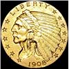 Image 1 : 1908 Indian Head Gold $2.5 Quarter Eagle CLOSELY UNCIRCULATED