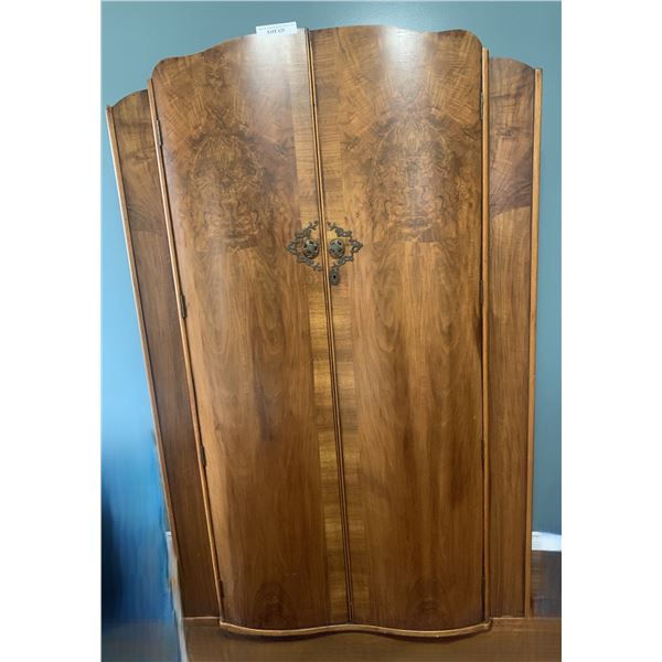 Gorgeous Vintage Burl Walnut Veneer Armoire w Key 46 w 20 d 76 h