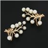 Image 2 : Vintage Retro 14K Gold Cultured Pearl Leaf Branch Climber Screw Back Earrings