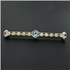 Image 3 : Antique Edwardian 14k Gold 2.28 ctw Round Aquamarine European Diamond Bar Brooch