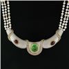 Image 6 : 18k Gold GIA Colombian Emerald & Ruby Diamond Three Strand Pearl Collar Necklace