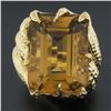 Image 8 : 18K Yellow Gold Large Emerald Cut Citrine Hammered Finish Cocktail Ring