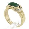 Image 7 : Vintage Petite 14K Yellow Gold Cabochon Green Jade & Diamond Grooved Band Ring