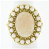 Image 1 : Vintage 14K Yellow Gold Oval Cabochon Opal Solitaire & Pearl Bead Cocktail Ring