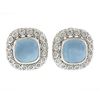 Image 6 : 14K White Gold 20 ctw Aquamarine Cushion Cut w/ Diamond Halo Large Button Earrin