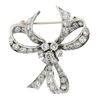 Image 1 : Vintage Solid Platinum 1.95 ctw Old Cut Diamond Ribbon Bow Flower Pin Brooch