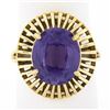 Image 1 : Vintage 14k Gold Oval Synthetic Alexandrite w/ Slotted Open Work Solitaire Ring