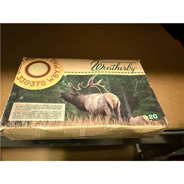 .338-378 Wby  Magnum  Factory Weatherby Ultra High Velocity Ammunition Box of 20