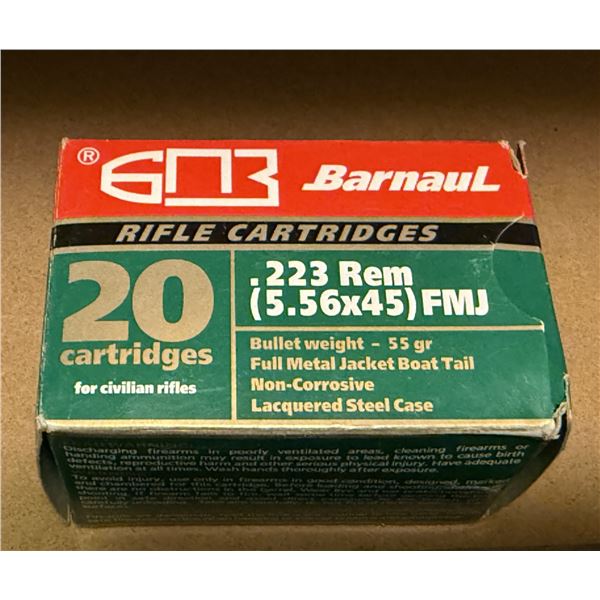 .223 Rem (5.56 x 45)   Barnaul Rifle Cartidges (box of 20)