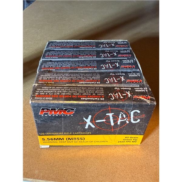 5.56 MM PMC Ammunition X-TAC 62 Grain Green Tip Centerfire Rifle Cartridges - 5 Boxes