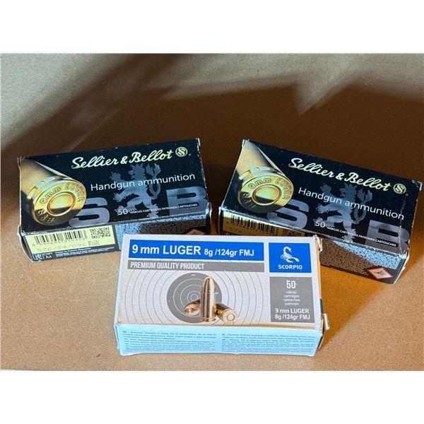 9 mm Luger Handgun Ammunition  3 Boxes
