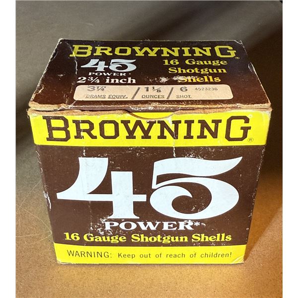 16 Ga 3 1/4" Drams Browning 45 Power Shotgun Shells. 6 Shot. Box of 25
