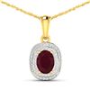 Image 1 : 14KT Yellow Gold 1.5ct Ruby and Diamond Pendant with Chain