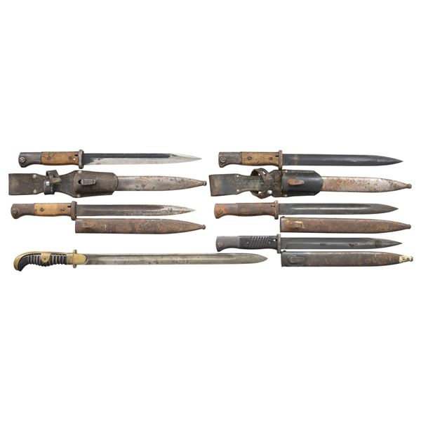 5 GERMAN MAUSER K-98 BAYONETS AND A CUT DOWN