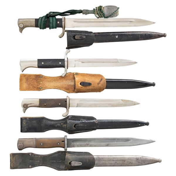 LOT OF 4 PRIMARILY GERMAN WWII DRESS BAYONETS.