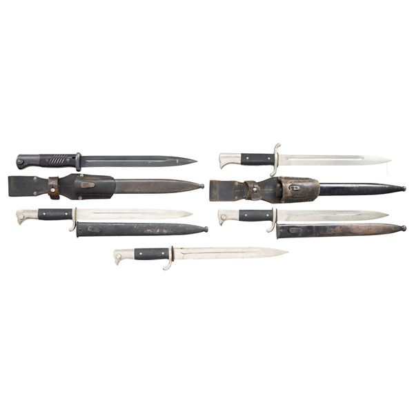 LOT OF 5 PRIMARILY GERMAN WWII DRESS BAYONETS.