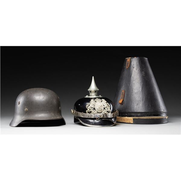 WWI BAVARIAN PIONEER SPIKE HELMET & M1916 HELMET.