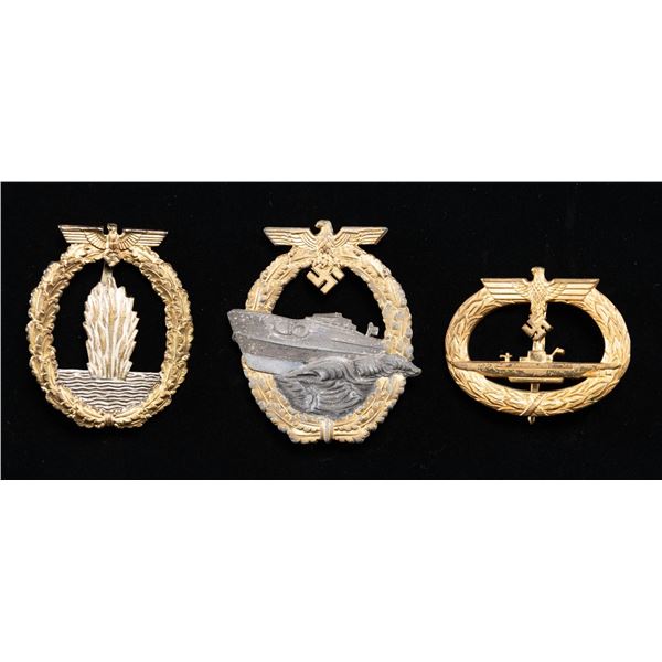 3 WWII GERMAN KREIGSMARINE BADGES.
