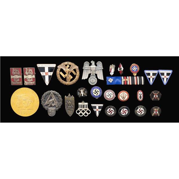 WWII GERMAN ENAMELED PINS, MEDALS, AND MORE.
