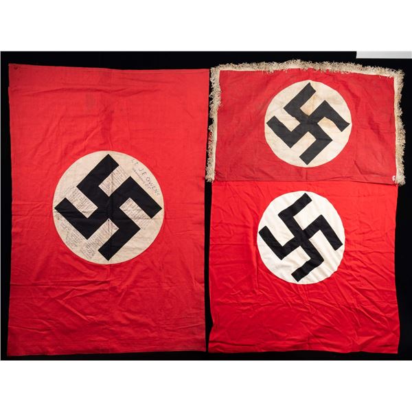 3 WWII GERMAN FLAGS OR BANNERS.
