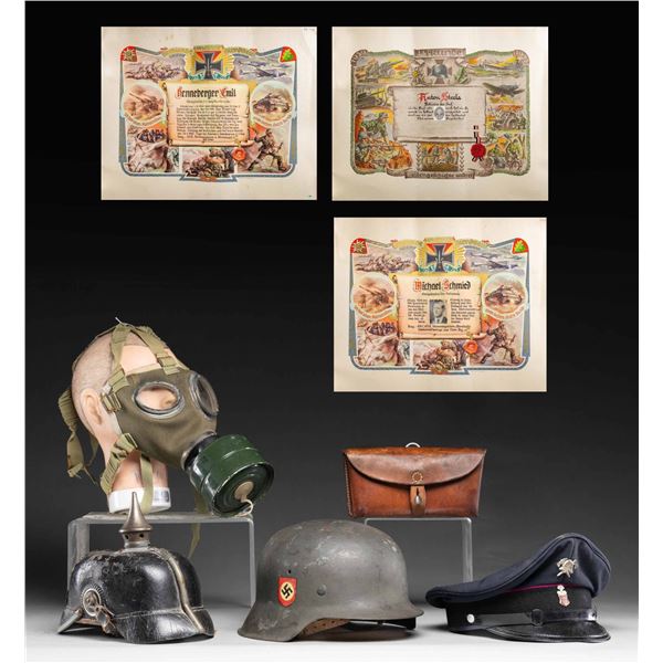 WWI & WWII GERMAN HEAD GEAR, GAS MASK, AND MORE.