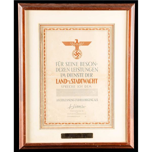 WWII GERMAN POLICE COMMENDATION DOCUMENT.