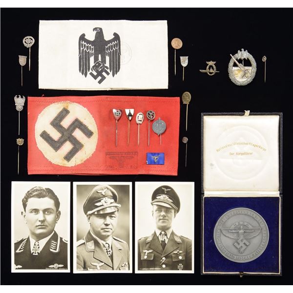 WWII STYLE GERMAN STICKPINS, BADGES, ARMBANDS,