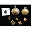 Image 2 : 2 WWII STYLE GERMAN WATCHES AND PARTY SYMBOL PINS.