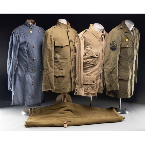 MILITARY UNIFORMS AND A REGULATION BLANKET.