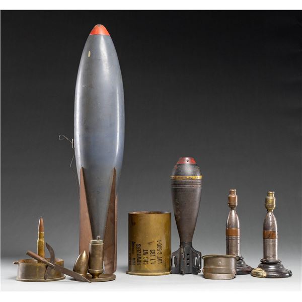 LOT OF ASSORTED WWII INERT ORDNANCE & TRENCH ART.