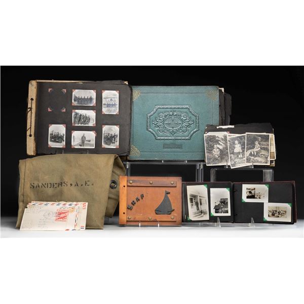 WW-II ERA PHOTO ALBUMS, LETTERS AND USN SEA BAG.