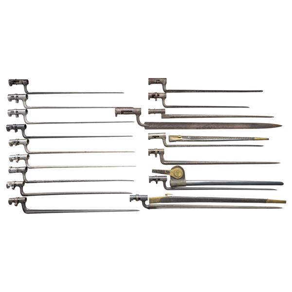 INTERESTING GROUPING OF 17 SOCKET BAYONETS.