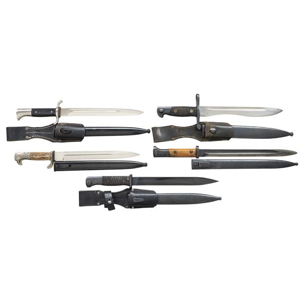 5 WWII GERMAN AND OTHER EUROPEAN BAYONETS.