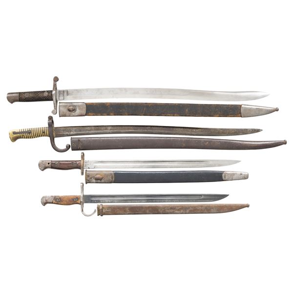 LOT OF 4 FOREIGN BAYONETS & EDGED WEAPONS.