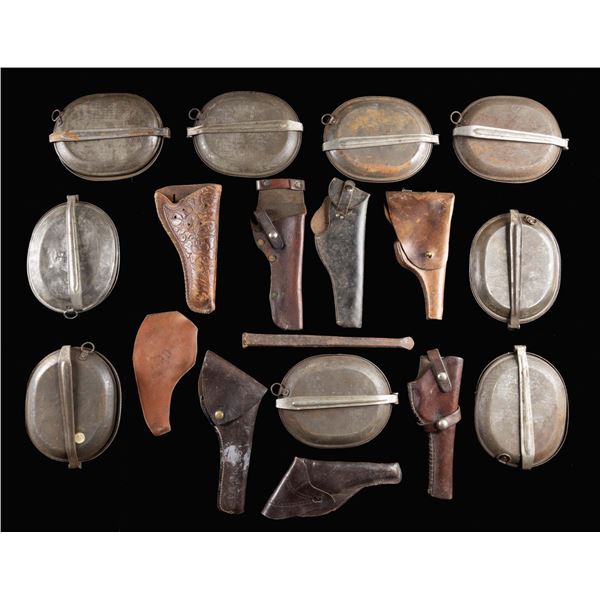 US WWI MESS KITS, LEAHTER HOLSTERS & A ROCK DRILL.