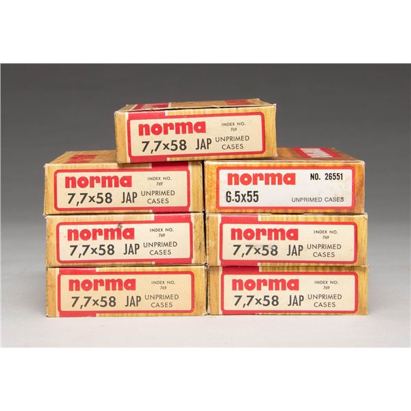 LOT OF 7.7 JAP & 6.5 SWEDE UNPRIMED NORMA BRASS.