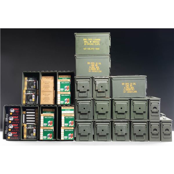 ABOUT 925 RDS. OF 12 GA 2 3/4" 00 BUCK & AMMO CANS