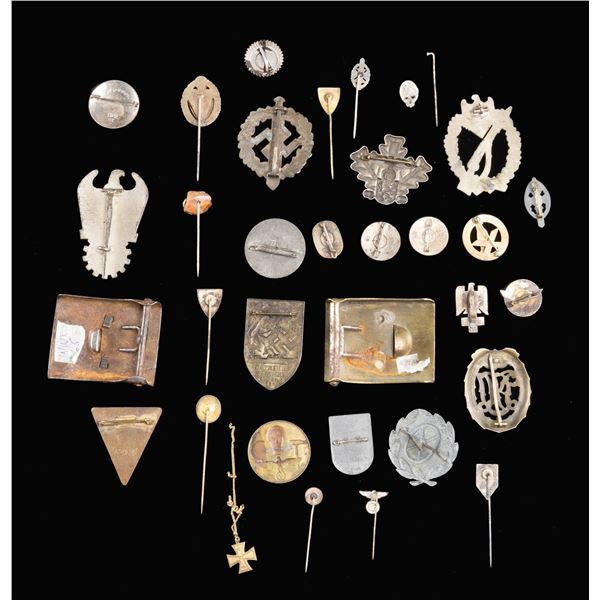 WWII GERMAN BADGES, BUCKLES, STICKPINS & MORE.