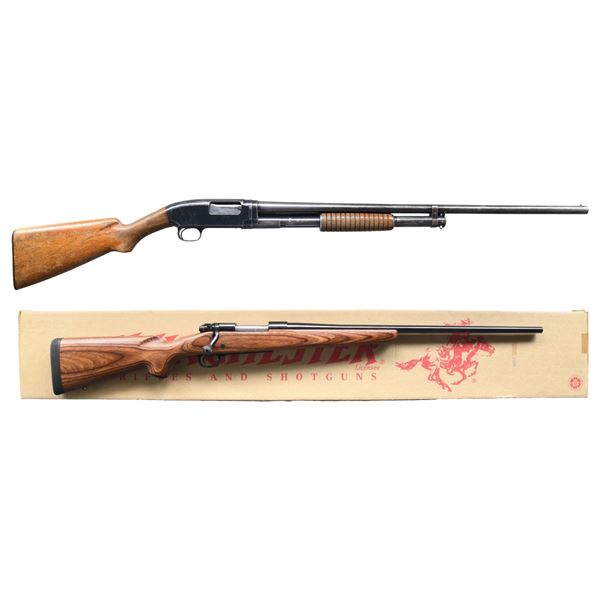 2 WINCHESTER 16 GAUGE MODEL 12 PUMP SHOTGUNS.