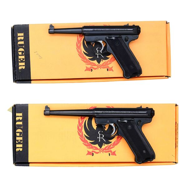 2 FIRST YEAR RUGER MARK II SEMI AUTO PISTOLS WITH