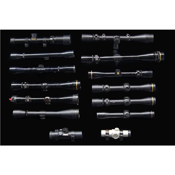 LARGE LOT OF ASSORTED RIFLE SCOPES.
