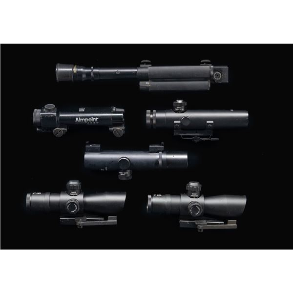 LOT OF SIX MILITARY TYPE RIFLE SCOPES.