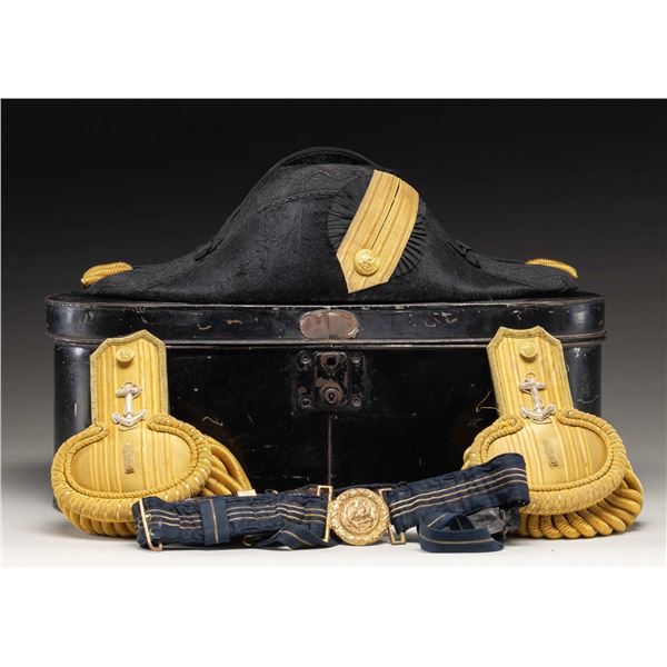 US NAVY ENSIGN'S EPAULETTS, BELT AND CHAPEAU.