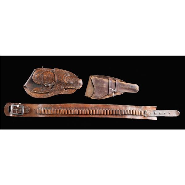 GOOD WESTERN BULLET BELTS & 2 SAA HOLSTERS.