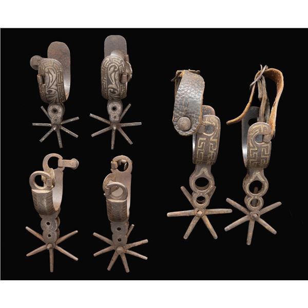 3 PAIR OF EARLY SOUTHWEST SILVER EMBELLISHED SPURS