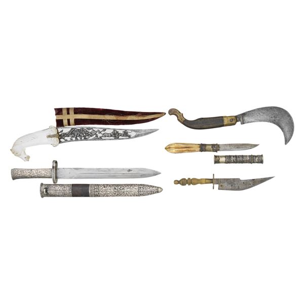 GROUP OF 5 ETHNIC KNIVES & STONE’S GLOSSARY.