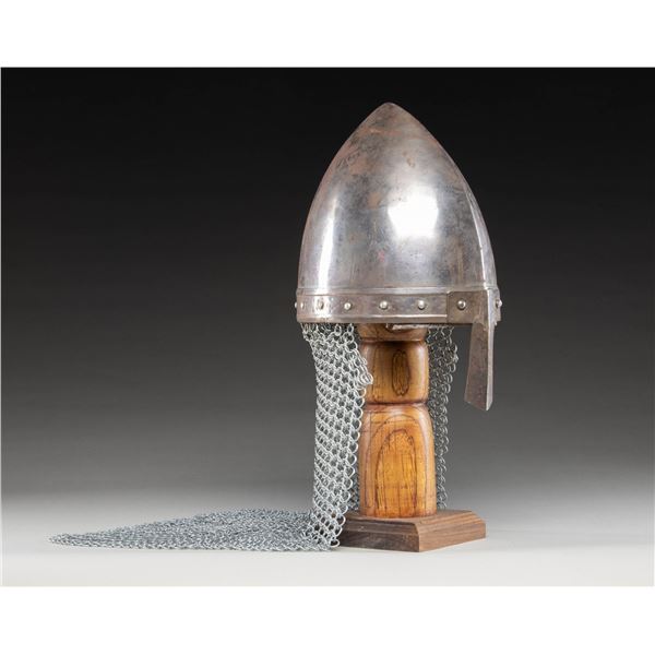 NORMAN OR VIKING HELMET WITH CHAIN MAIL AVENTAIL.