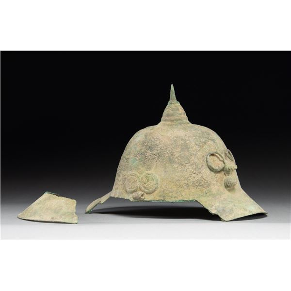 EARLY VIETNAMESE BRONZE CEREMONIAL HELMET.