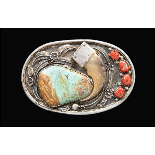 "LIL' BEAVER" SIGNED SILVER NAVAJO TURQUOISE, RED