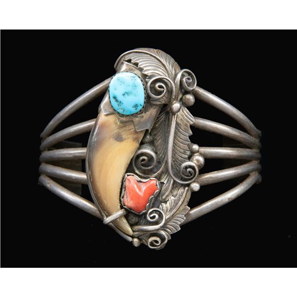 "M. TSOSIE" SIGNED STERLING NAVAJO TURQUOISE, RED